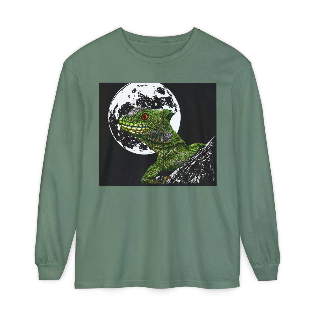 Moonlit Gecko Long Sleeve T-Shirt - Unisex Garment - Dyed - Curran Artworks