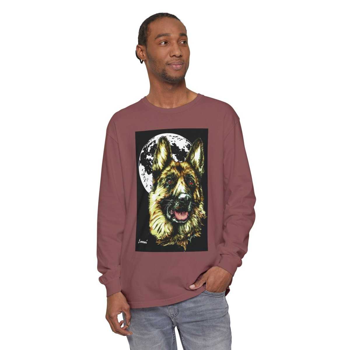 Moonlit German Shepherd Long Sleeve T-Shirt | Unisex Dog Lover Apparel - Curran Artworks