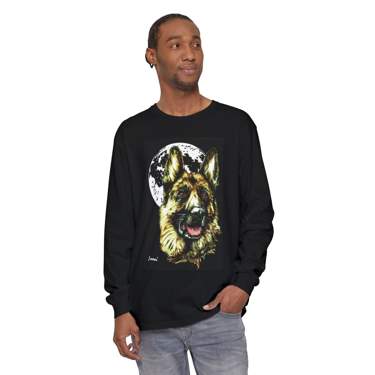 Moonlit German Shepherd Long Sleeve T-Shirt | Unisex Dog Lover Apparel - Curran Artworks