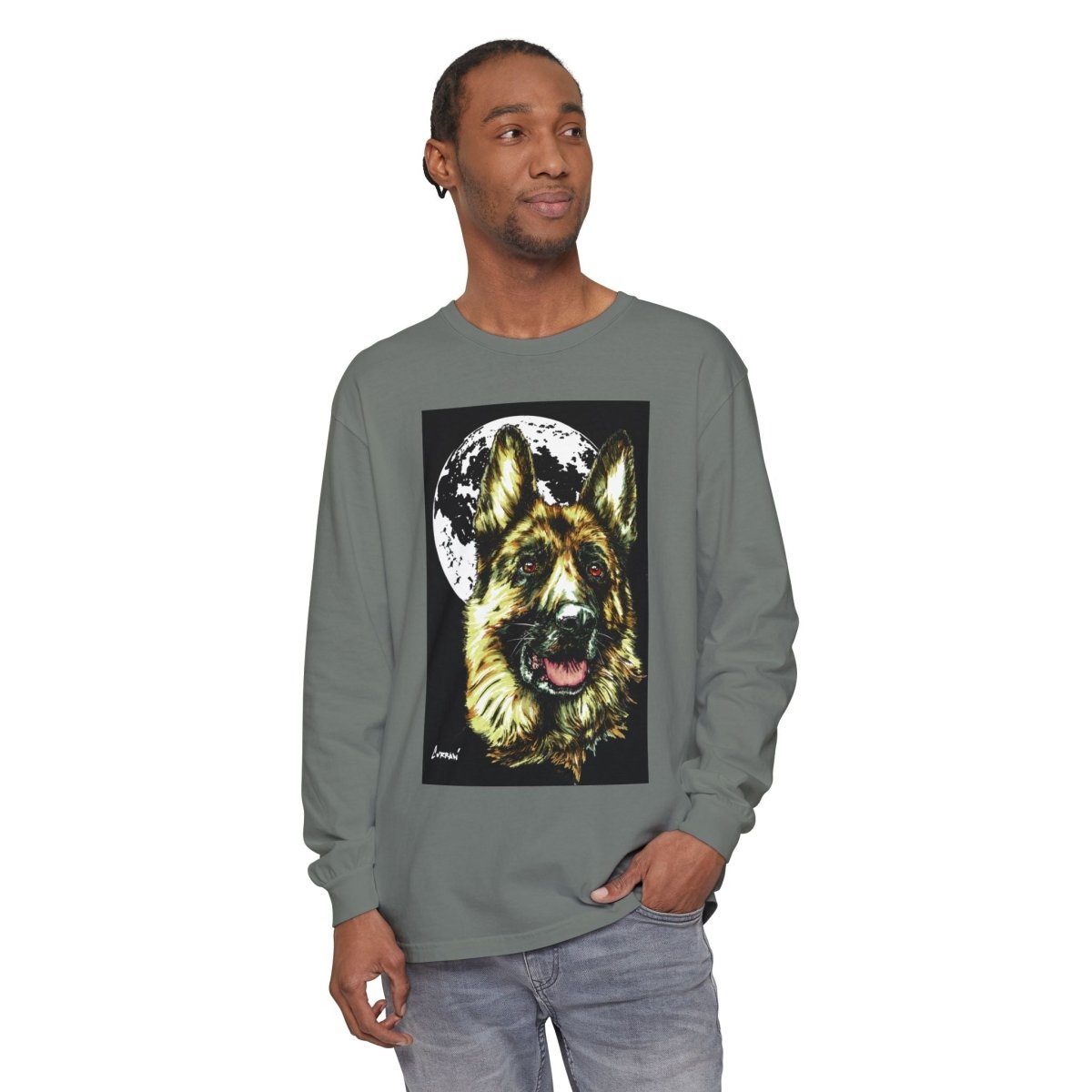 Moonlit German Shepherd Long Sleeve T-Shirt | Unisex Dog Lover Apparel - Curran Artworks