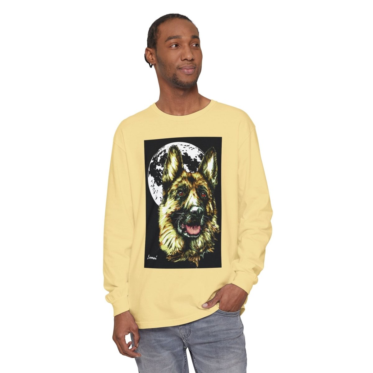 Moonlit German Shepherd Long Sleeve T-Shirt | Unisex Dog Lover Apparel - Curran Artworks