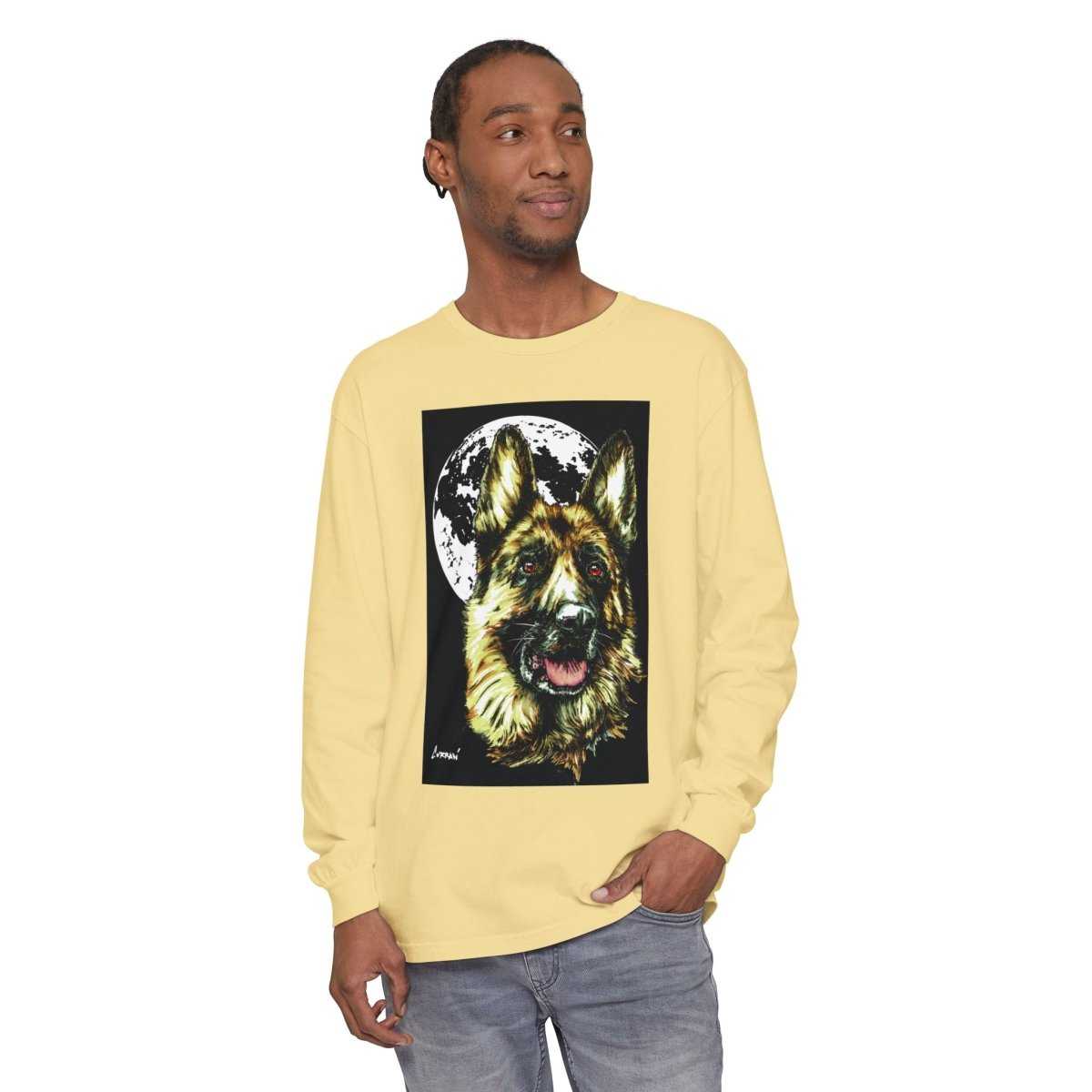 Moonlit German Shepherd Long Sleeve T-Shirt | Unisex Dog Lover Apparel - Curran Artworks