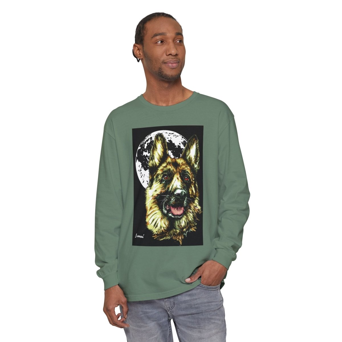 Moonlit German Shepherd Long Sleeve T-Shirt | Unisex Dog Lover Apparel - Curran Artworks