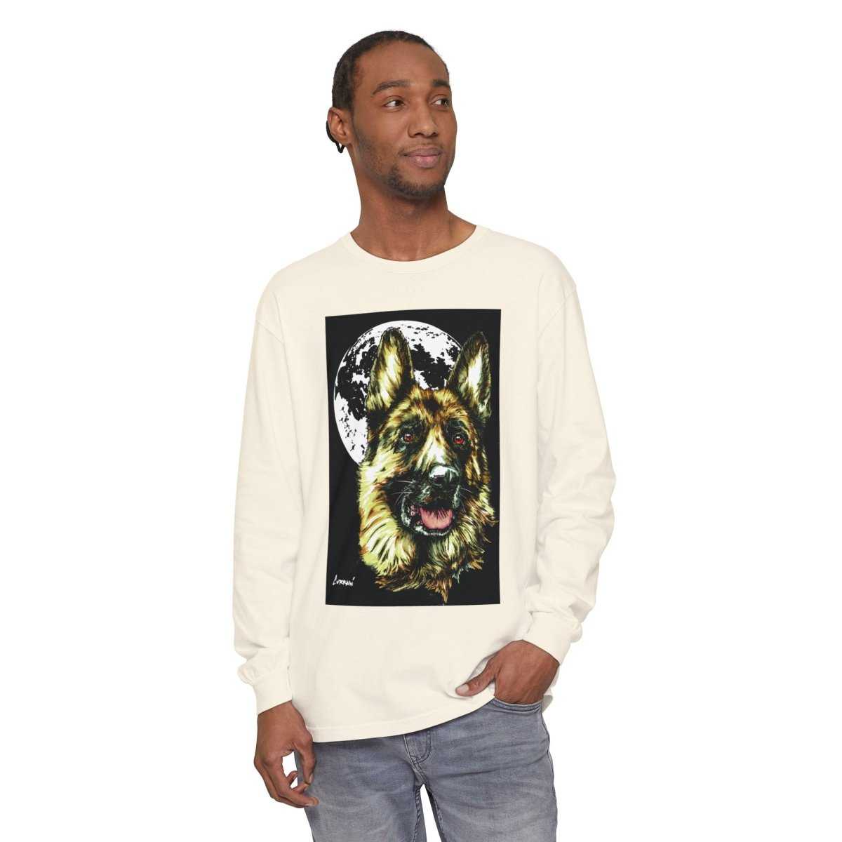 Moonlit German Shepherd Long Sleeve T-Shirt | Unisex Dog Lover Apparel - Curran Artworks