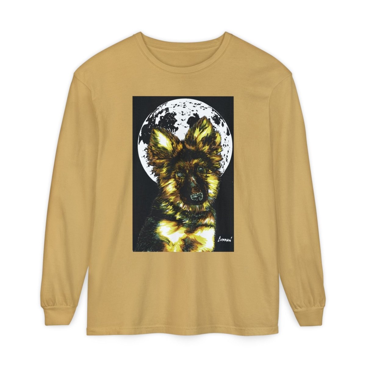 Moonlit German Shepherd Puppy Long Sleeve Tee - Curran Artworks