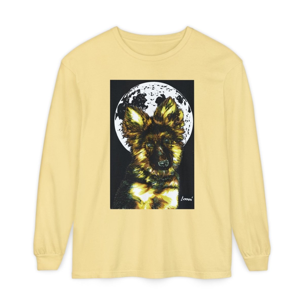 Moonlit German Shepherd Puppy Long Sleeve Tee - Curran Artworks