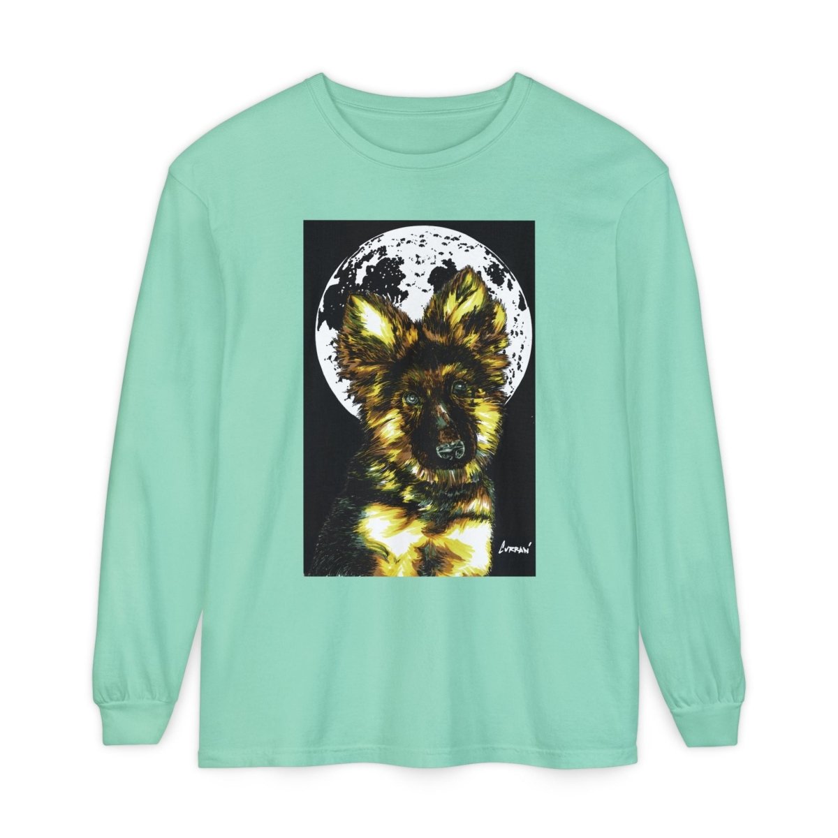 Moonlit German Shepherd Puppy Long Sleeve Tee - Curran Artworks