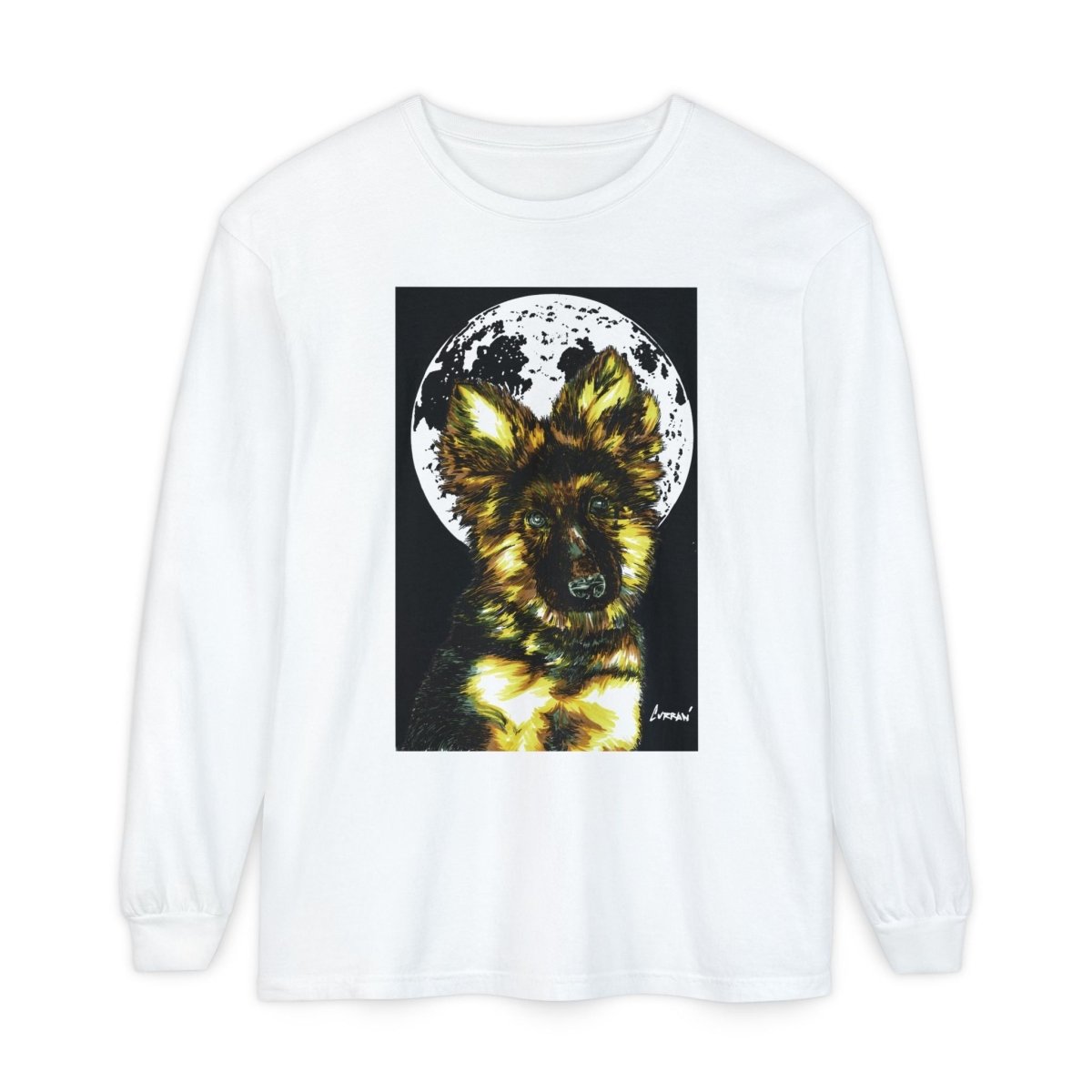 Moonlit German Shepherd Puppy Long Sleeve Tee - Curran Artworks