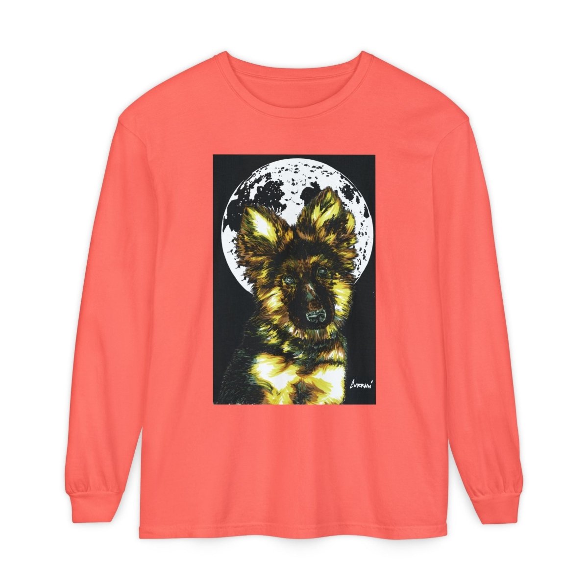 Moonlit German Shepherd Puppy Long Sleeve Tee - Curran Artworks