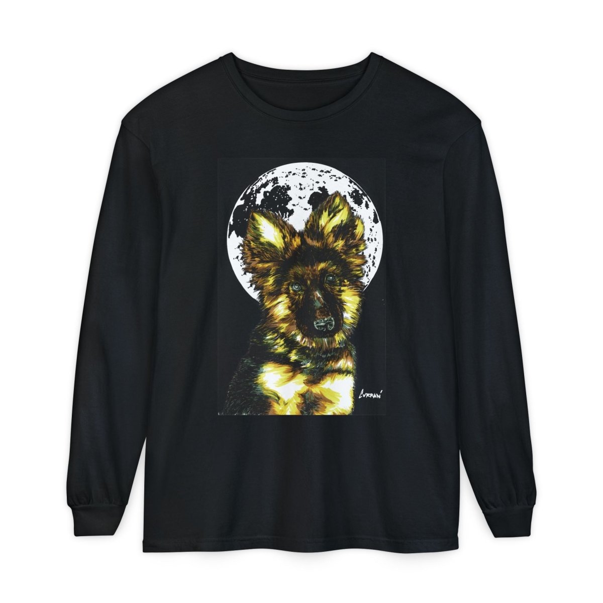 Moonlit German Shepherd Puppy Long Sleeve Tee - Curran Artworks