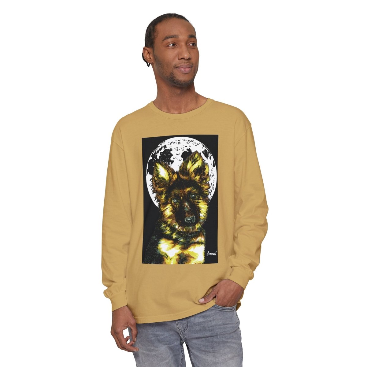 Moonlit German Shepherd Puppy Long Sleeve Tee - Curran Artworks