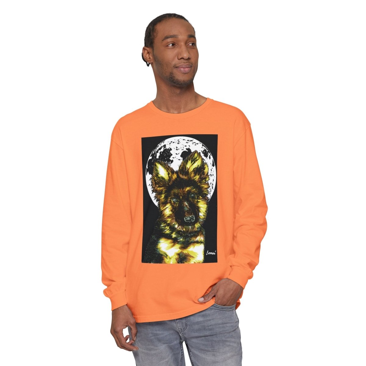Moonlit German Shepherd Puppy Long Sleeve Tee - Curran Artworks