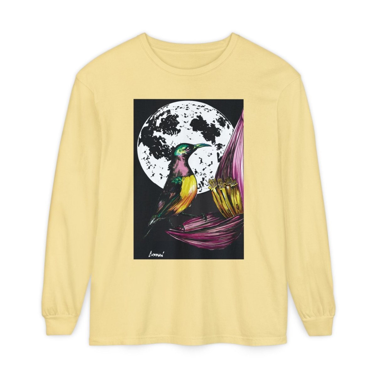 Moonlit Hummingbird Long Sleeve T-Shirt - Unisex Botanical Art Tee - Curran Artworks