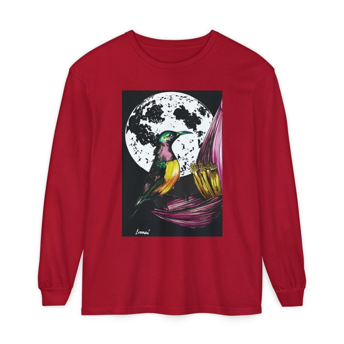 Moonlit Hummingbird Long Sleeve T-Shirt - Unisex Botanical Art Tee - Curran Artworks