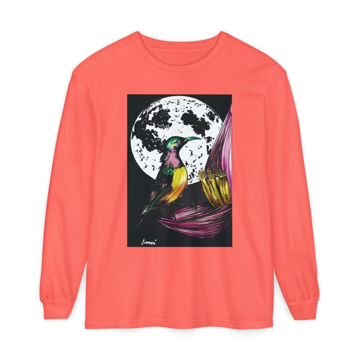 Moonlit Hummingbird Long Sleeve T-Shirt - Unisex Botanical Art Tee - Curran Artworks