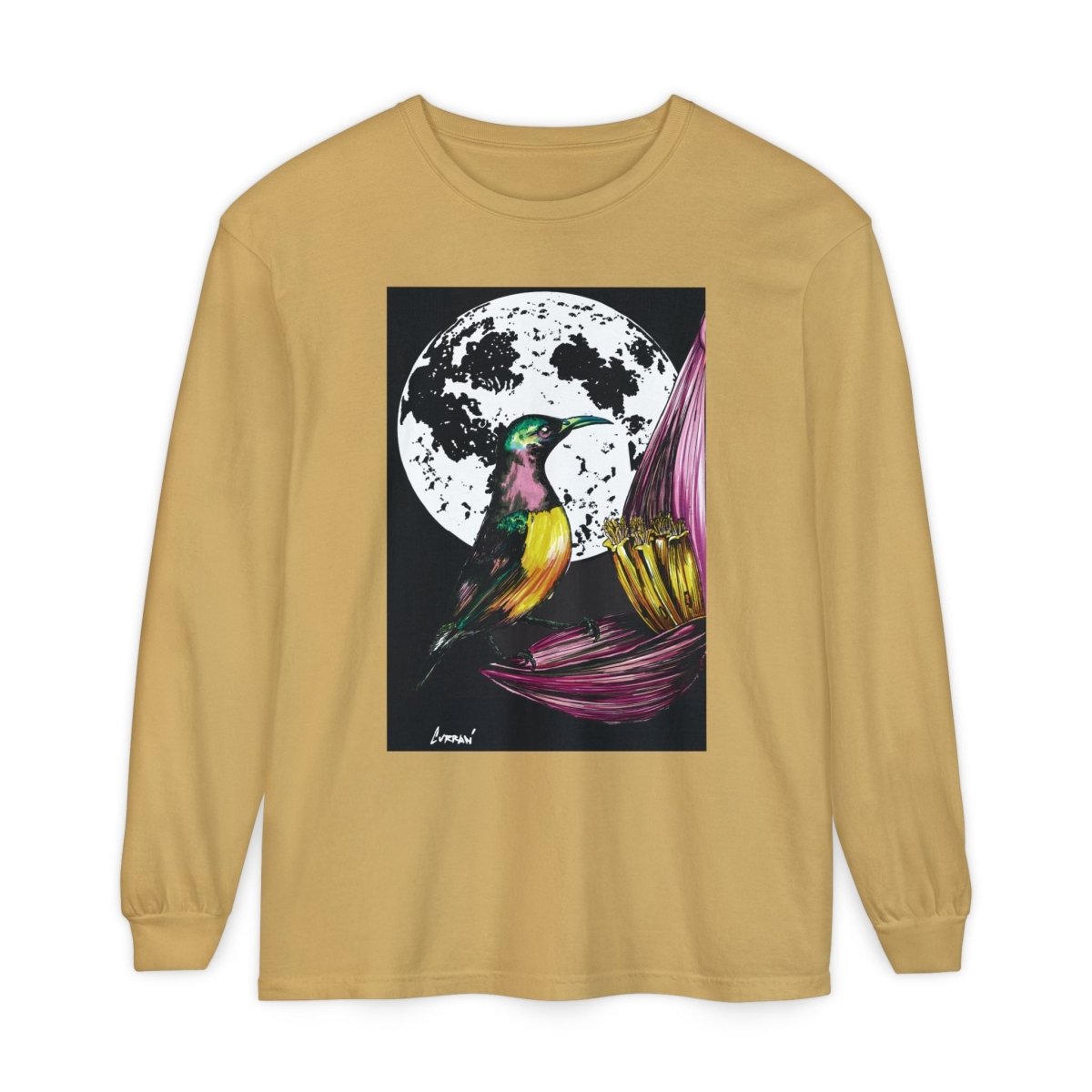 Moonlit Hummingbird Long Sleeve T-Shirt - Unisex Botanical Art Tee - Curran Artworks