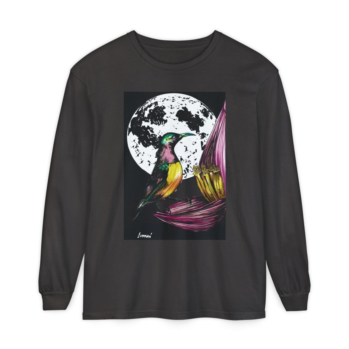 Moonlit Hummingbird Long Sleeve T-Shirt - Unisex Botanical Art Tee - Curran Artworks