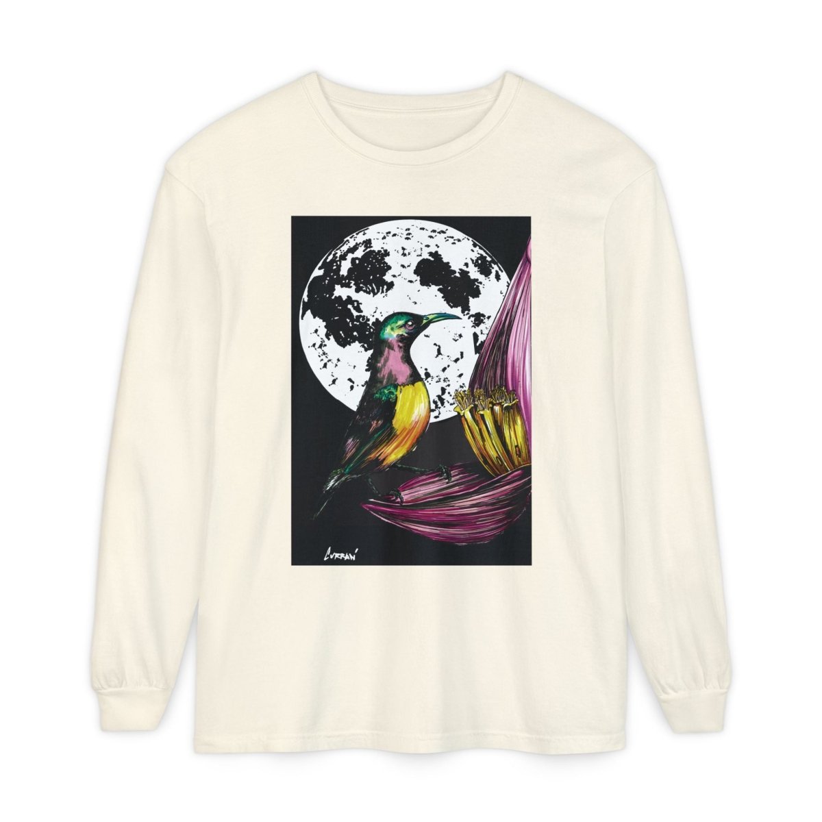 Moonlit Hummingbird Long Sleeve T-Shirt - Unisex Botanical Art Tee - Curran Artworks