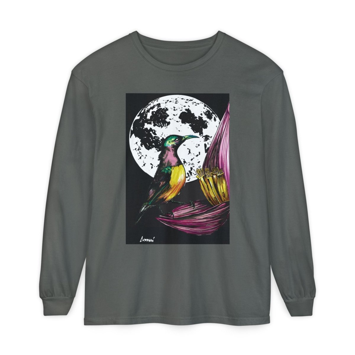 Moonlit Hummingbird Long Sleeve T-Shirt - Unisex Botanical Art Tee - Curran Artworks
