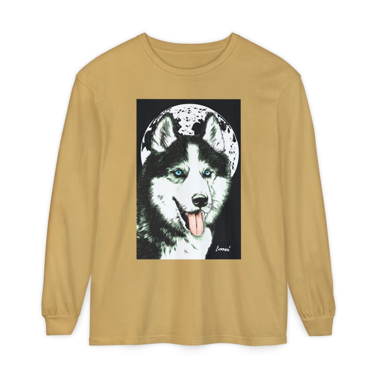 Moonlit Husky Long Sleeve T-Shirt | Cozy Unisex Graphic Tee for Dog Lovers - Curran Artworks