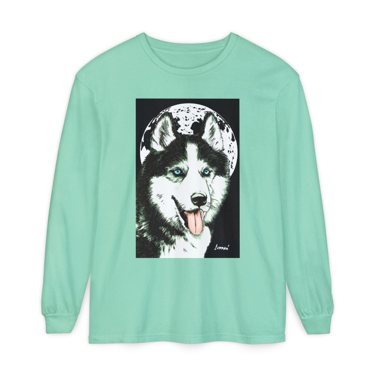 Moonlit Husky Long Sleeve T-Shirt | Cozy Unisex Graphic Tee for Dog Lovers - Curran Artworks