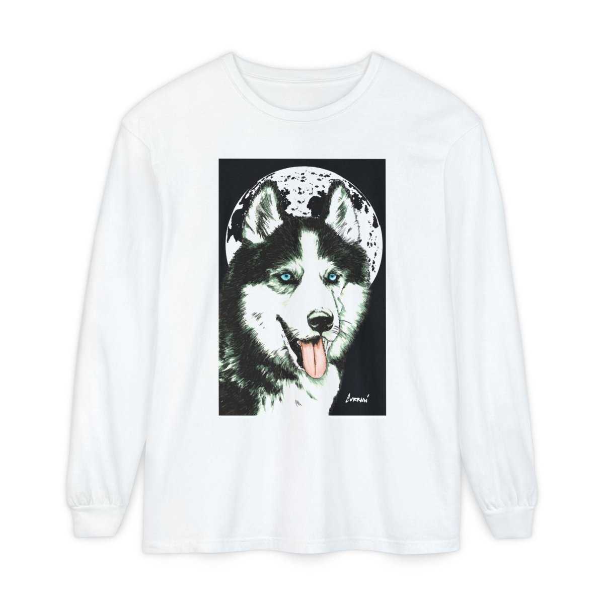 Moonlit Husky Long Sleeve T-Shirt | Cozy Unisex Graphic Tee for Dog Lovers - Curran Artworks