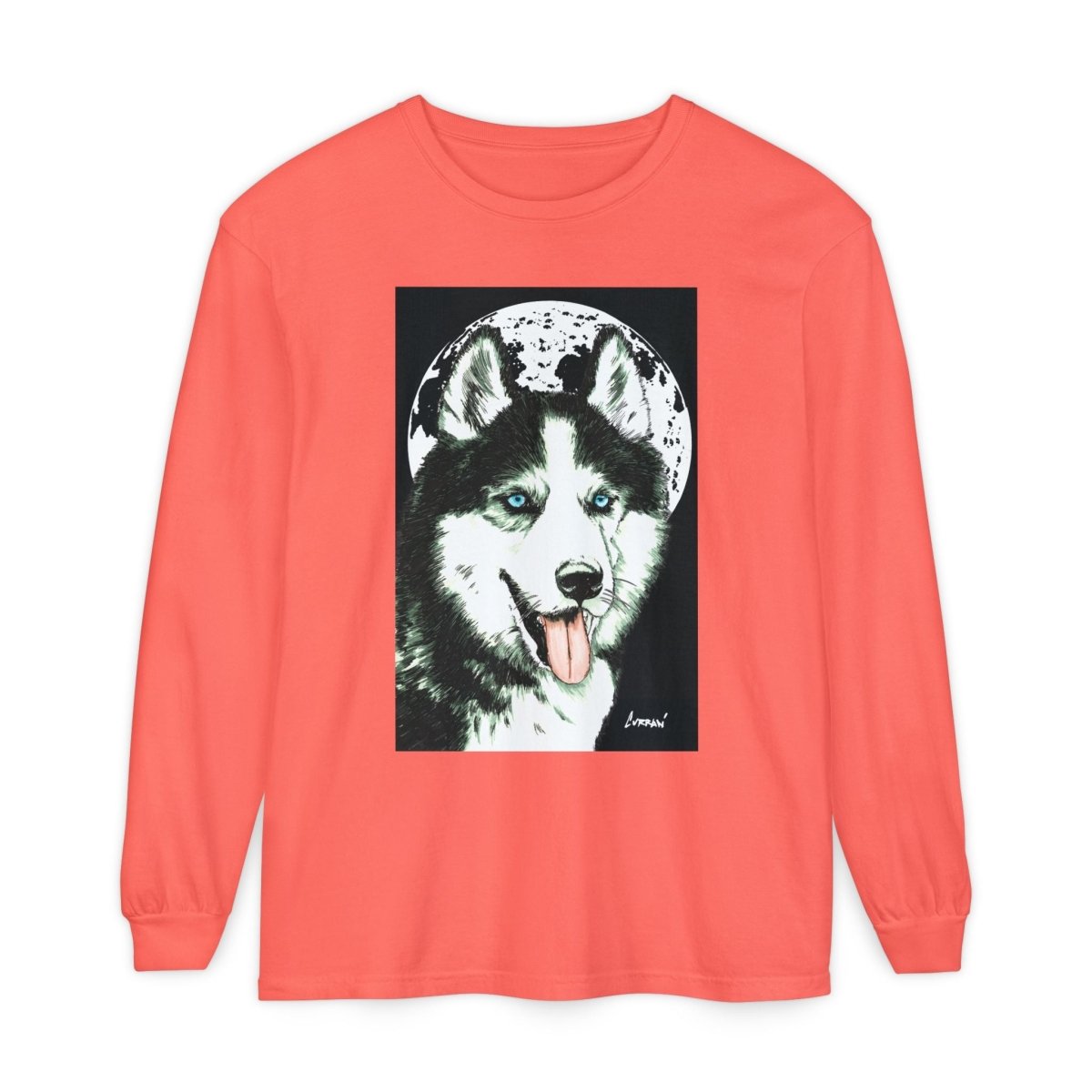 Moonlit Husky Long Sleeve T-Shirt | Cozy Unisex Graphic Tee for Dog Lovers - Curran Artworks