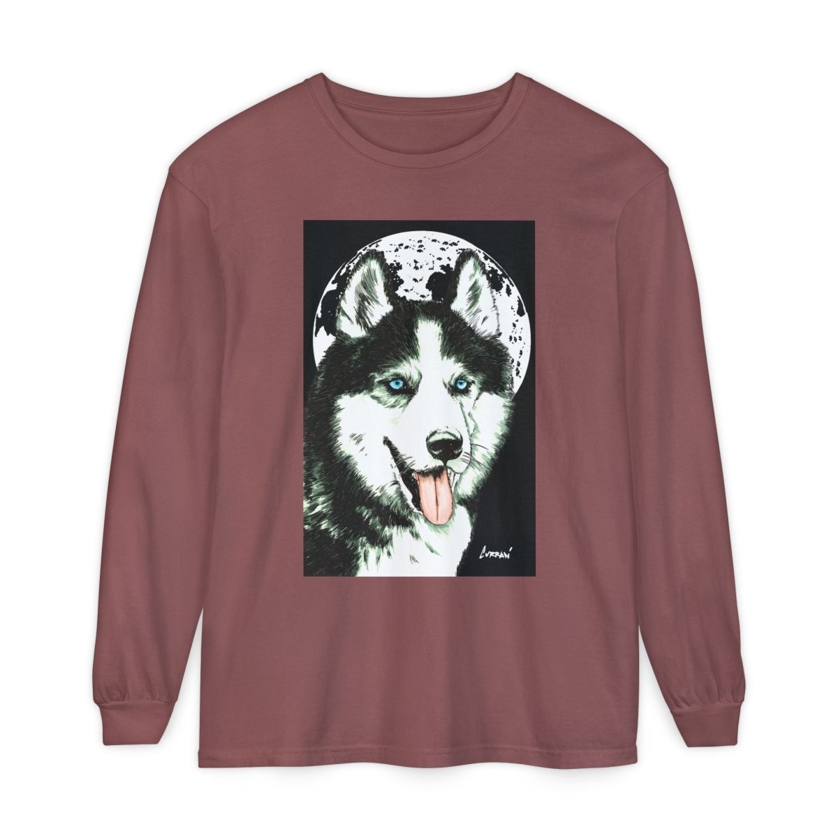 Moonlit Husky Long Sleeve T-Shirt | Cozy Unisex Graphic Tee for Dog Lovers - Curran Artworks