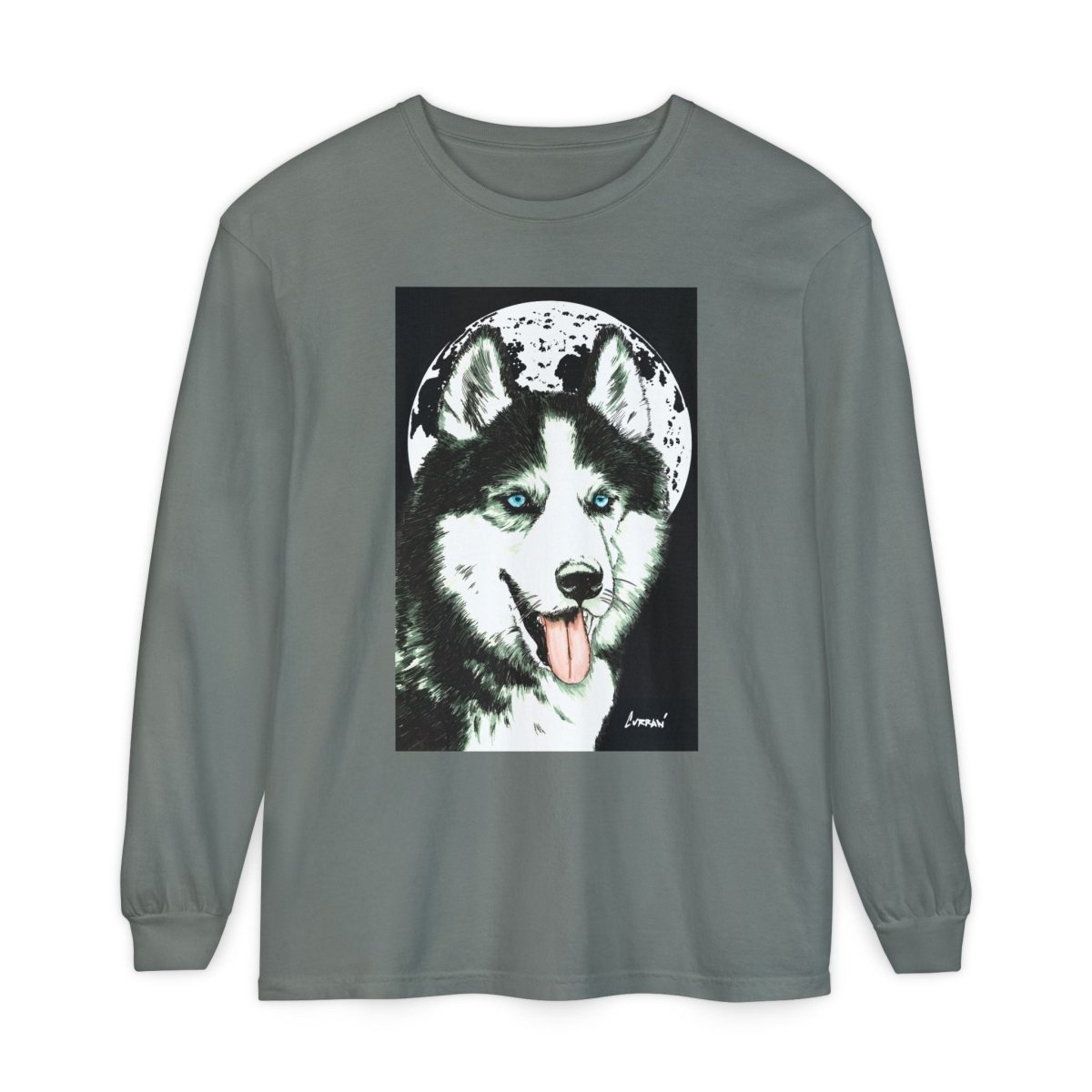 Moonlit Husky Long Sleeve T-Shirt | Cozy Unisex Graphic Tee for Dog Lovers - Curran Artworks
