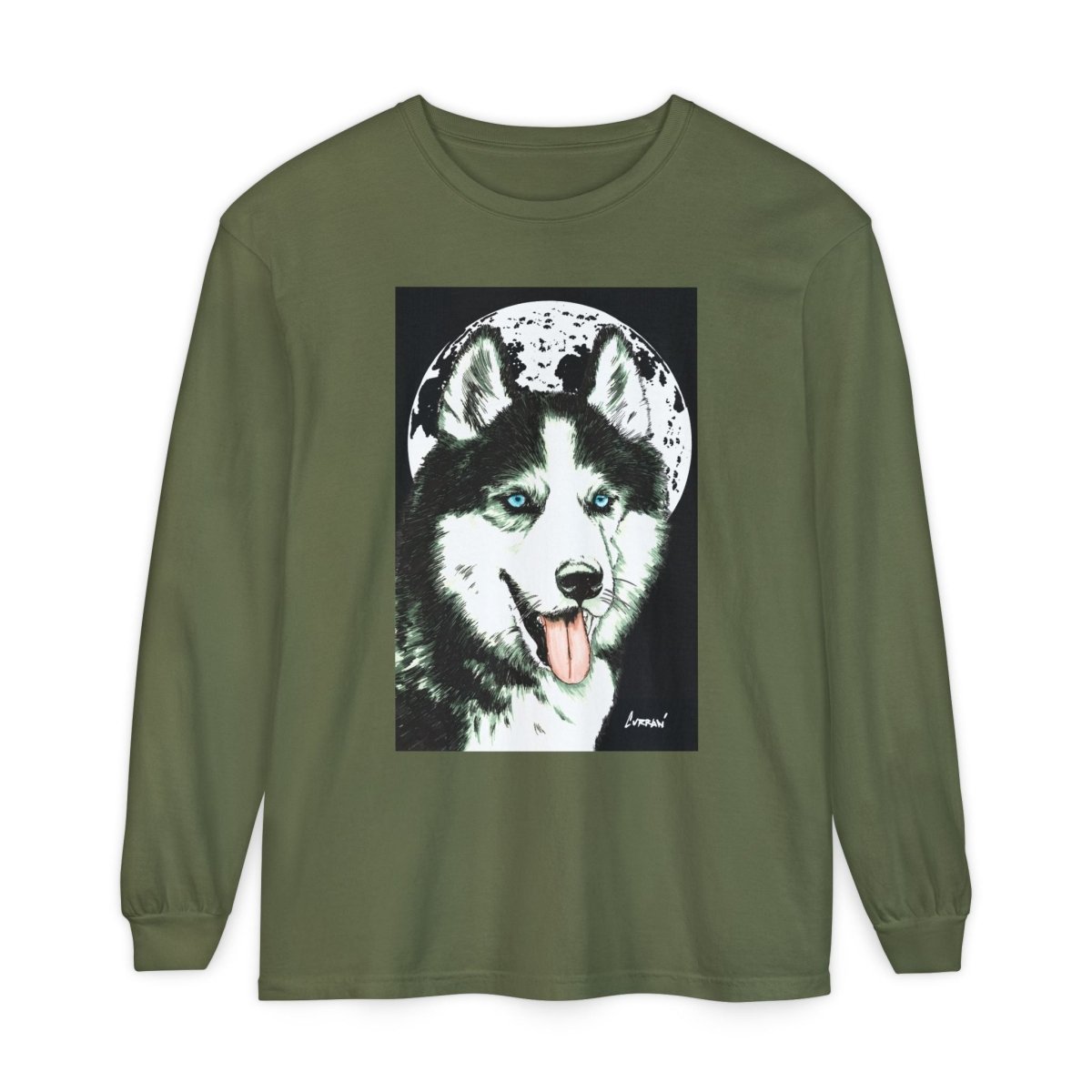 Moonlit Husky Long Sleeve T-Shirt | Cozy Unisex Graphic Tee for Dog Lovers - Curran Artworks