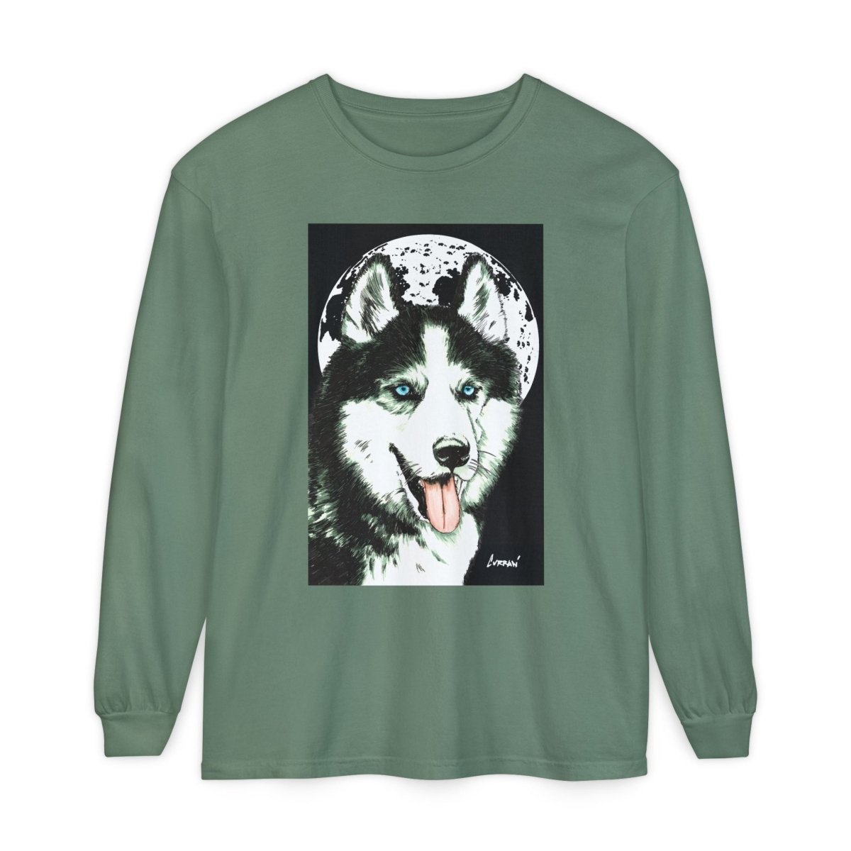 Moonlit Husky Long Sleeve T-Shirt | Cozy Unisex Graphic Tee for Dog Lovers - Curran Artworks