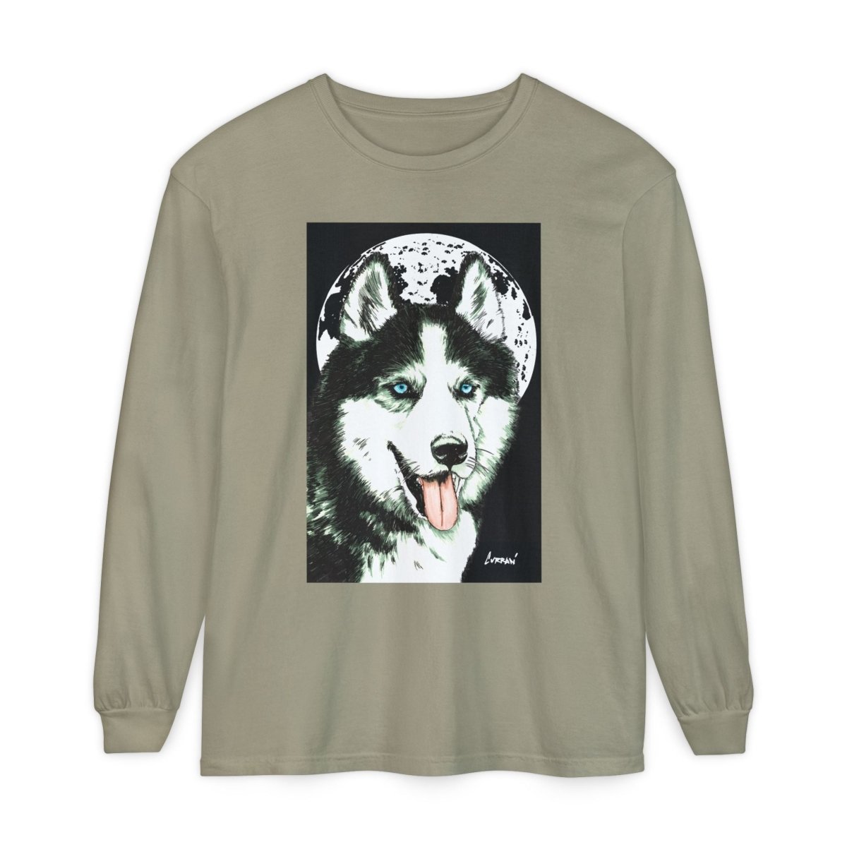 Moonlit Husky Long Sleeve T-Shirt | Cozy Unisex Graphic Tee for Dog Lovers - Curran Artworks