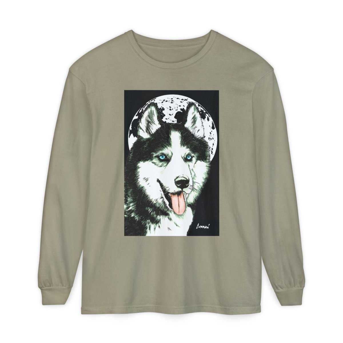 Moonlit Husky Long Sleeve T-Shirt | Cozy Unisex Graphic Tee for Dog Lovers - Curran Artworks