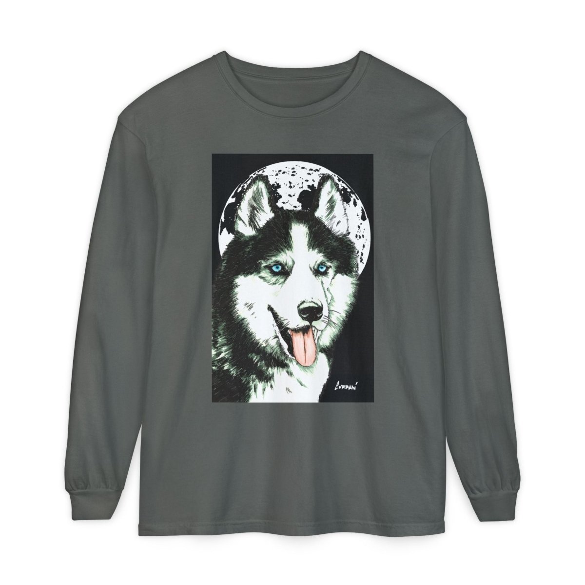 Moonlit Husky Long Sleeve T-Shirt | Cozy Unisex Graphic Tee for Dog Lovers - Curran Artworks