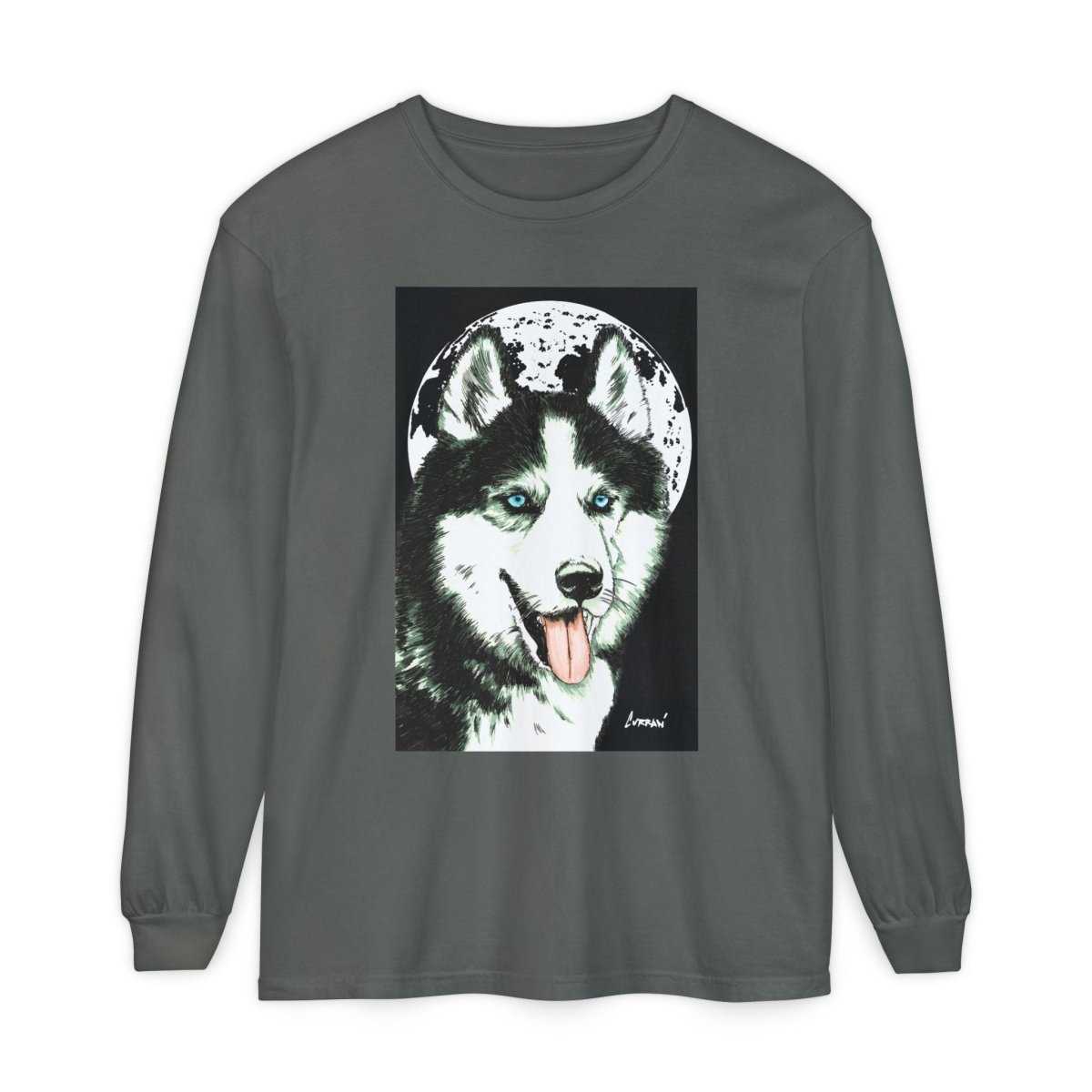 Moonlit Husky Long Sleeve T-Shirt | Cozy Unisex Graphic Tee for Dog Lovers - Curran Artworks