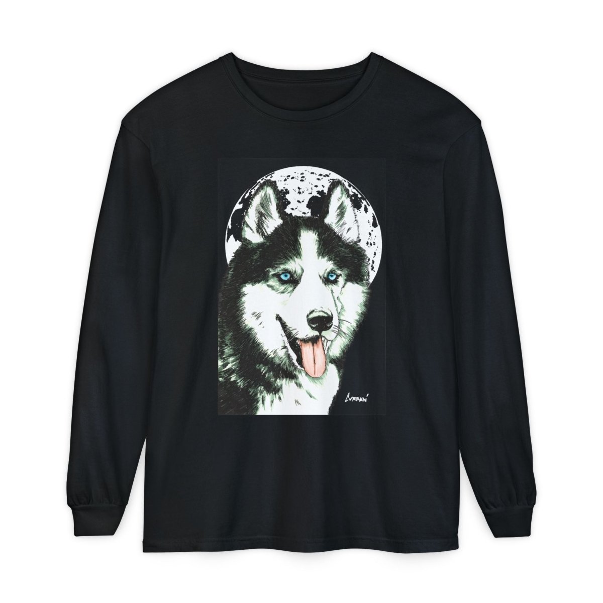Moonlit Husky Long Sleeve T-Shirt | Cozy Unisex Graphic Tee for Dog Lovers - Curran Artworks