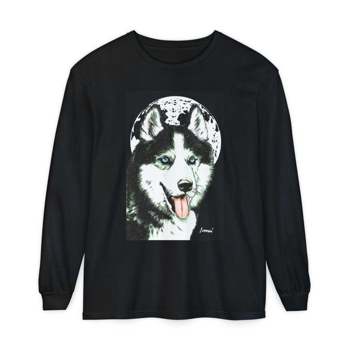 Moonlit Husky Long Sleeve T-Shirt | Cozy Unisex Graphic Tee for Dog Lovers - Curran Artworks