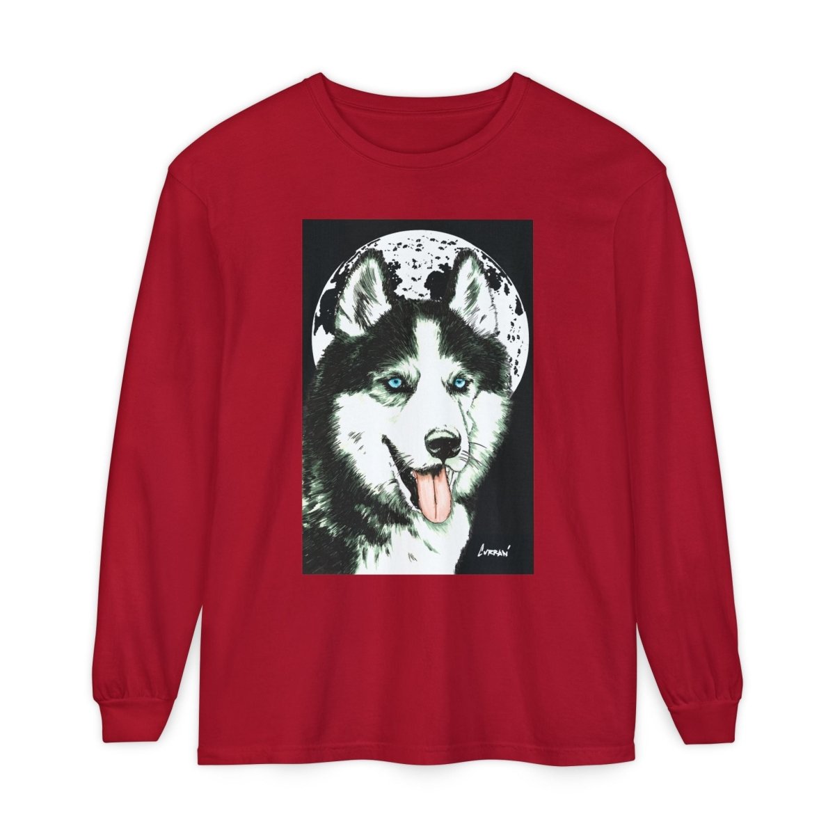 Moonlit Husky Long Sleeve T-Shirt | Cozy Unisex Graphic Tee for Dog Lovers - Curran Artworks