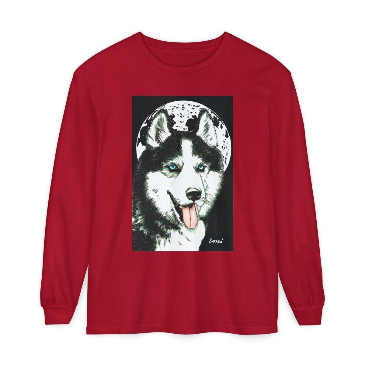 Moonlit Husky Long Sleeve T-Shirt | Cozy Unisex Graphic Tee for Dog Lovers - Curran Artworks