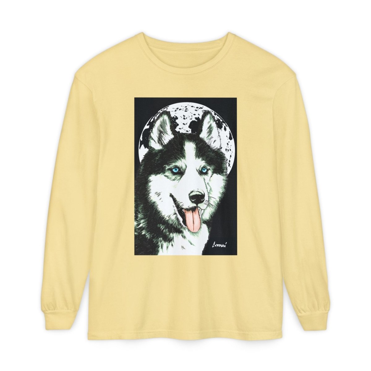 Moonlit Husky Long Sleeve T-Shirt | Cozy Unisex Graphic Tee for Dog Lovers - Curran Artworks