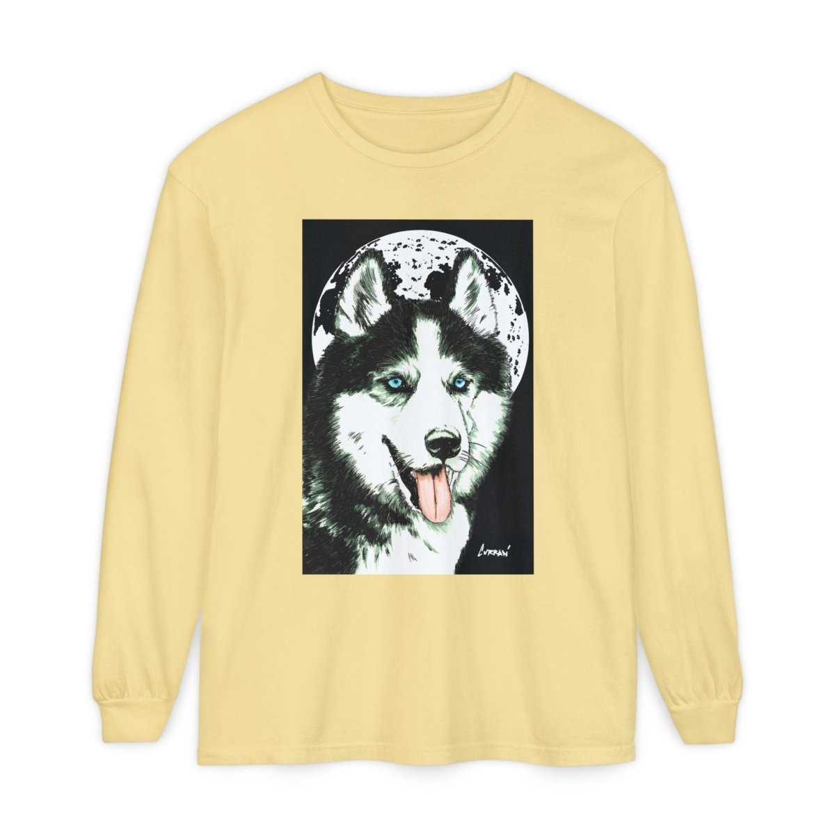 Moonlit Husky Long Sleeve T-Shirt | Cozy Unisex Graphic Tee for Dog Lovers - Curran Artworks