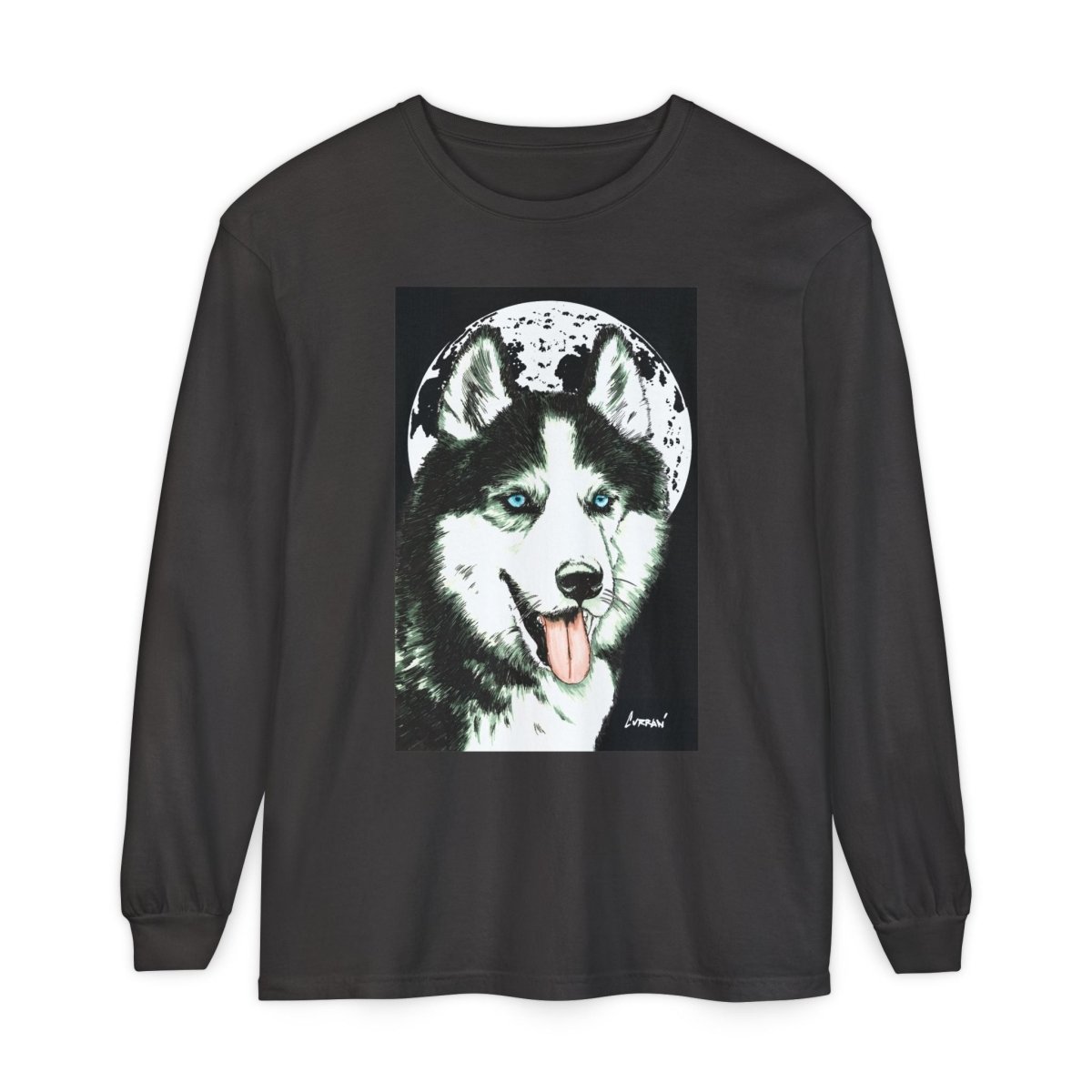 Moonlit Husky Long Sleeve T-Shirt | Cozy Unisex Graphic Tee for Dog Lovers - Curran Artworks