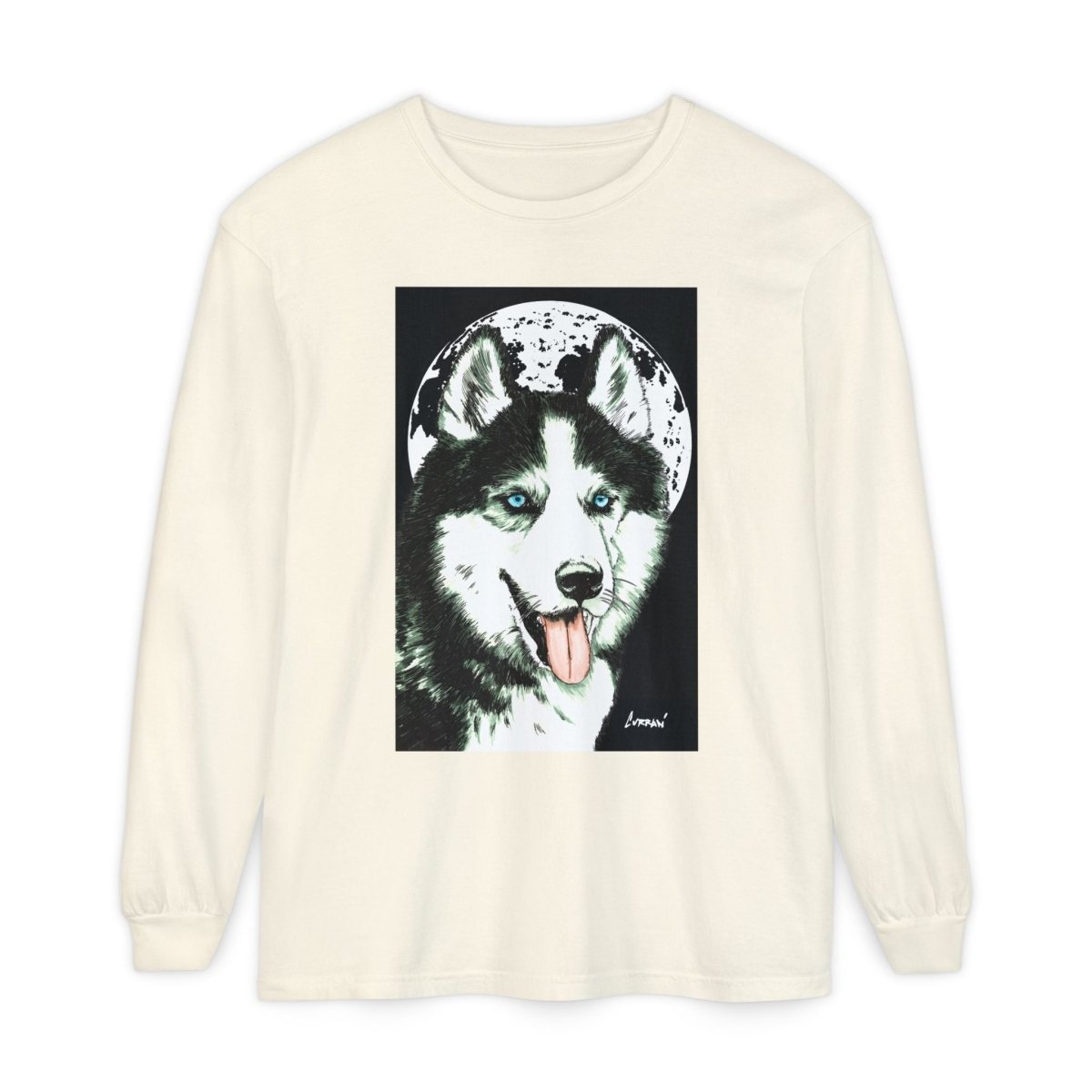 Moonlit Husky Long Sleeve T-Shirt | Cozy Unisex Graphic Tee for Dog Lovers - Curran Artworks
