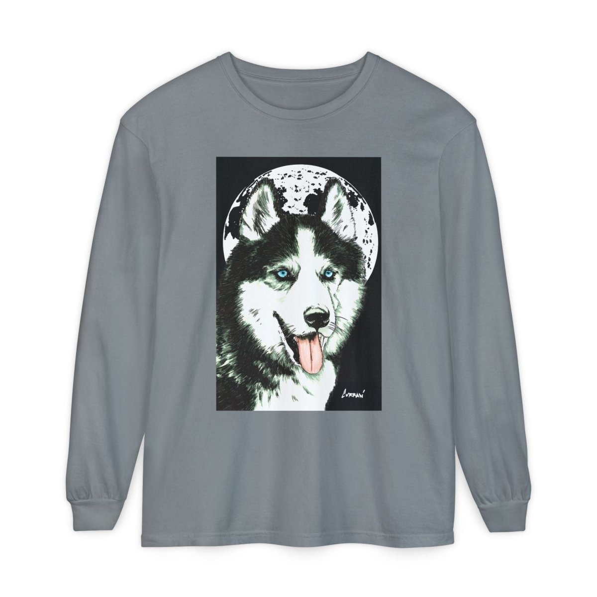 Moonlit Husky Long Sleeve T-Shirt | Cozy Unisex Graphic Tee for Dog Lovers - Curran Artworks