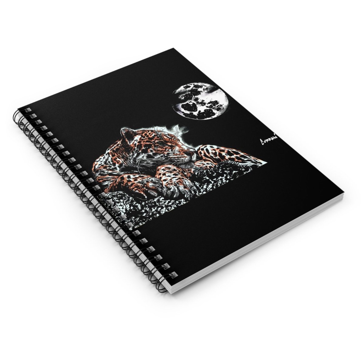 Moonlit Jaguar Spiral Notebook - Ruled Lines for Nature Lovers - Curran Artworks