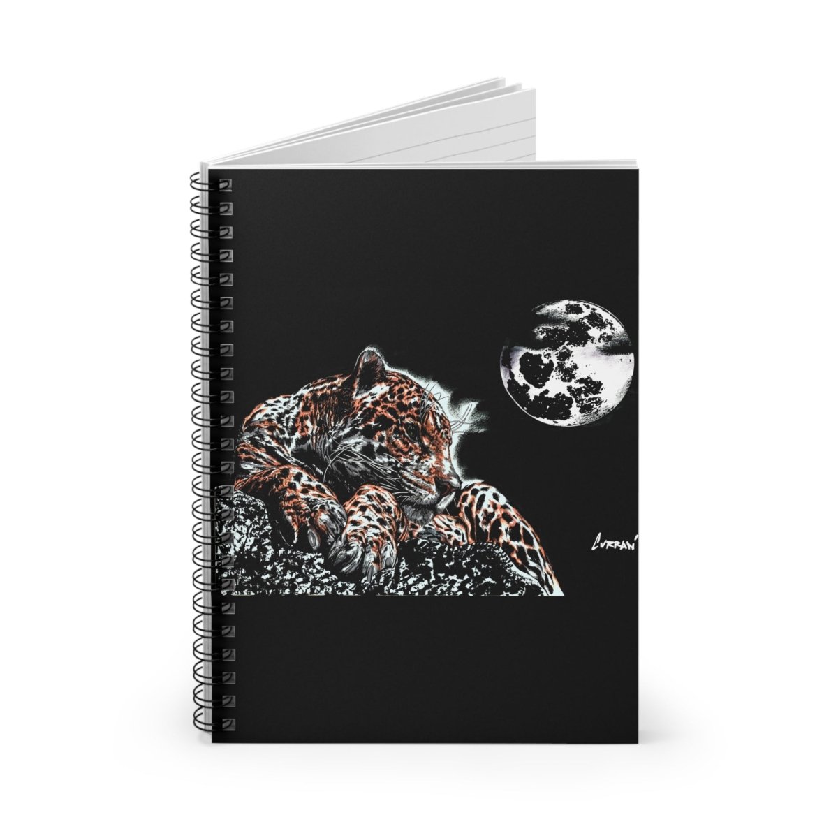 Moonlit Jaguar Spiral Notebook - Ruled Lines for Nature Lovers - Curran Artworks