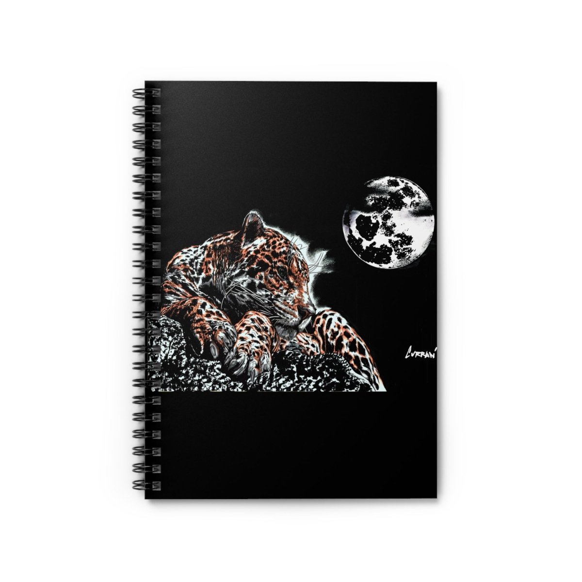 Moonlit Jaguar Spiral Notebook - Ruled Lines for Nature Lovers - Curran Artworks