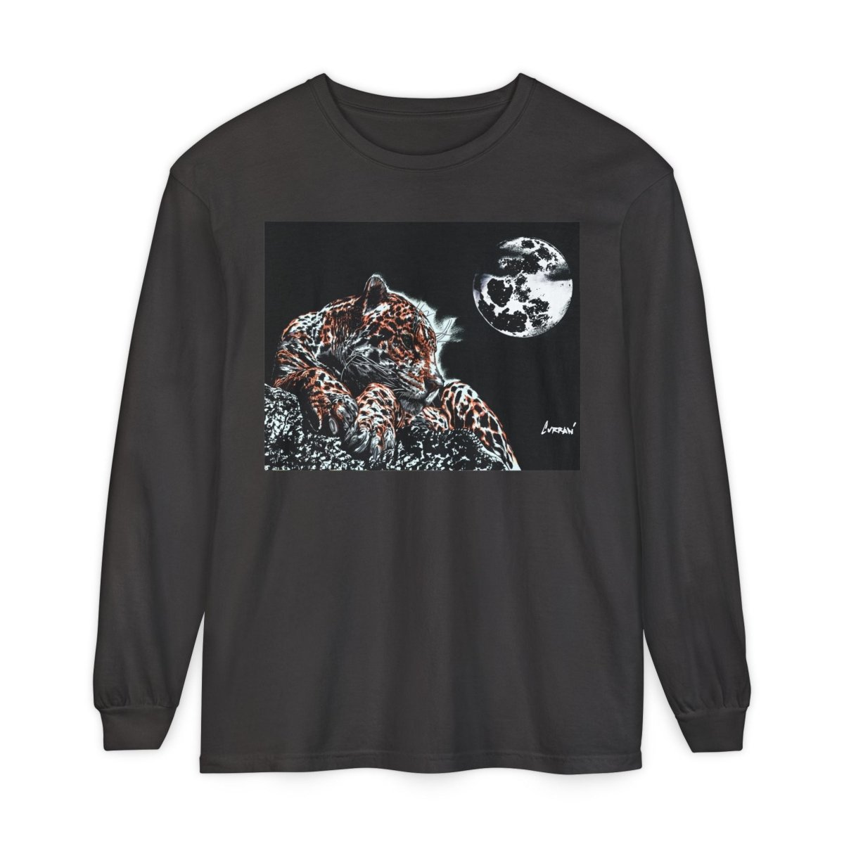 Moonlit Leopard Long Sleeve T-Shirt - Unisex Garment - Dyed Nature Tee - Curran Artworks