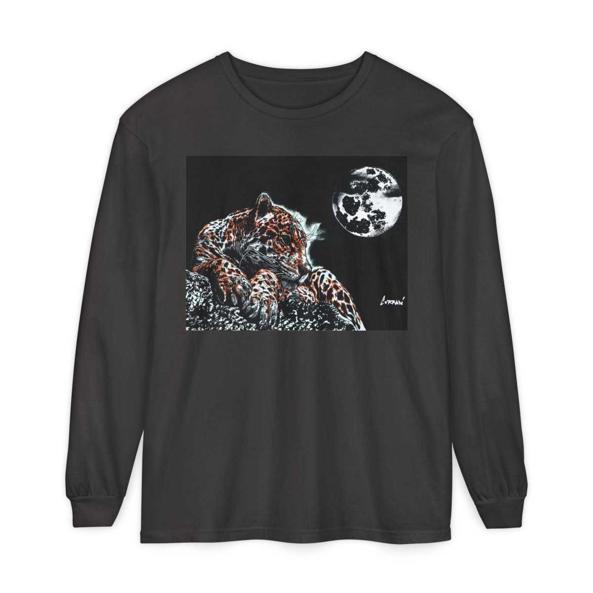 Moonlit Leopard Long Sleeve T-Shirt - Unisex Garment - Dyed Nature Tee - Curran Artworks