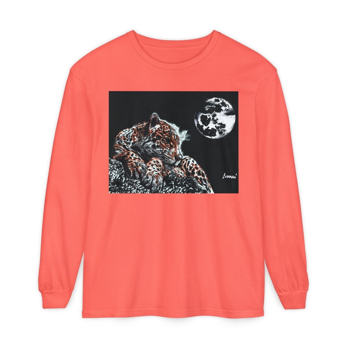Moonlit Leopard Long Sleeve T-Shirt - Unisex Garment - Dyed Nature Tee - Curran Artworks